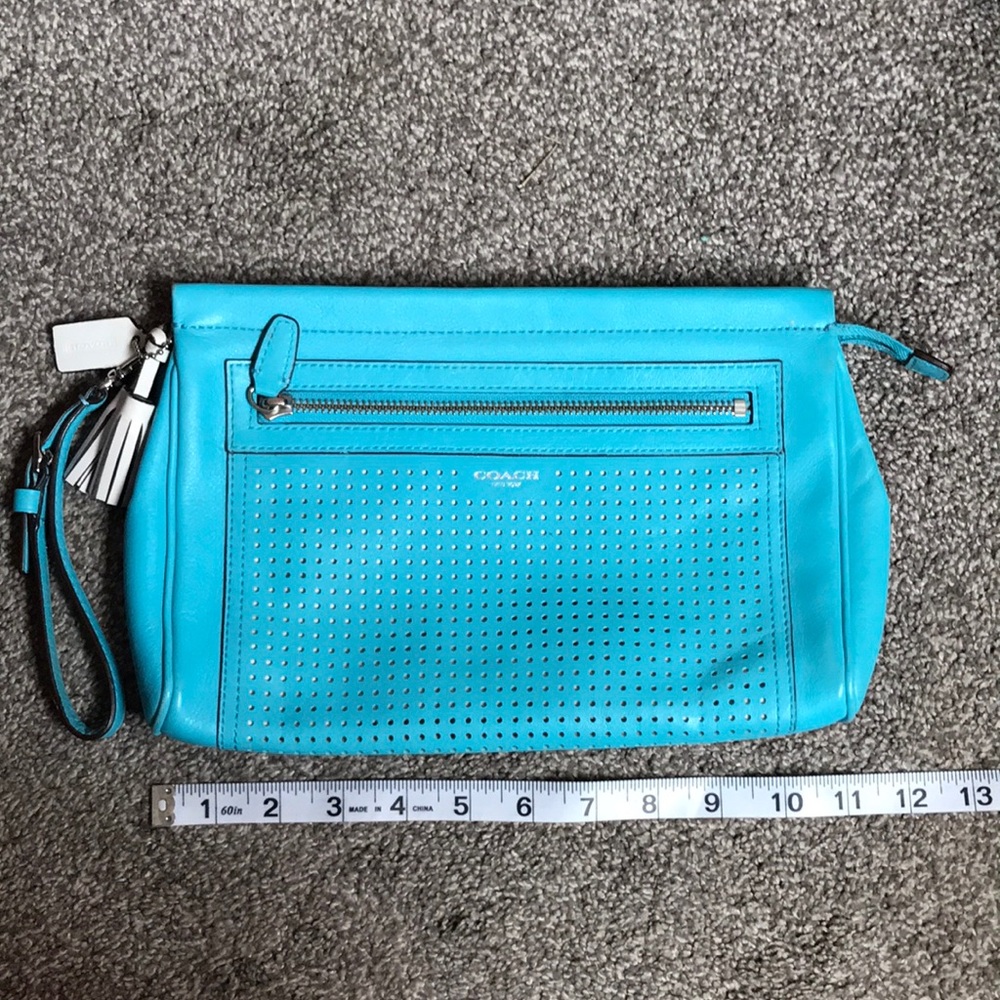 Coach clutch/large wristlet clutch purse in robin blue